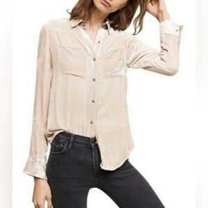 Holding Horses|Antho silk Tan velvet Button-Up Shirt,mixed pattern•••LARGE
